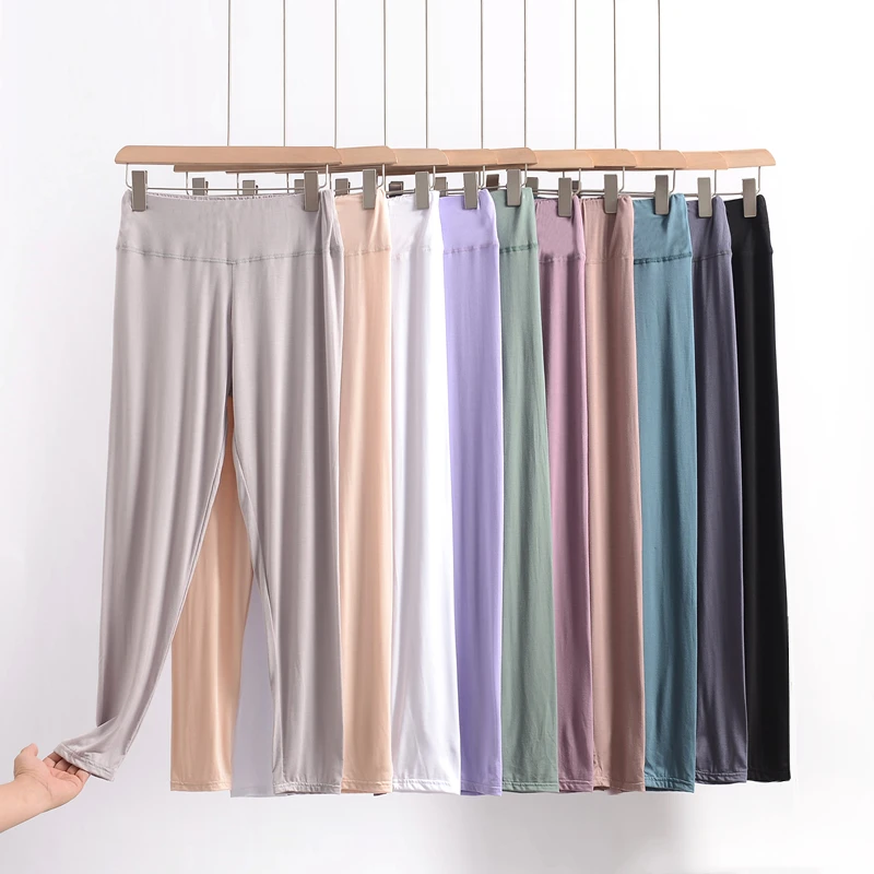 High Waist Modal Base Layer Pants Women's Thin Nine Points Tight Pure Color Autumn Pants Summer Inner Wear Underwear