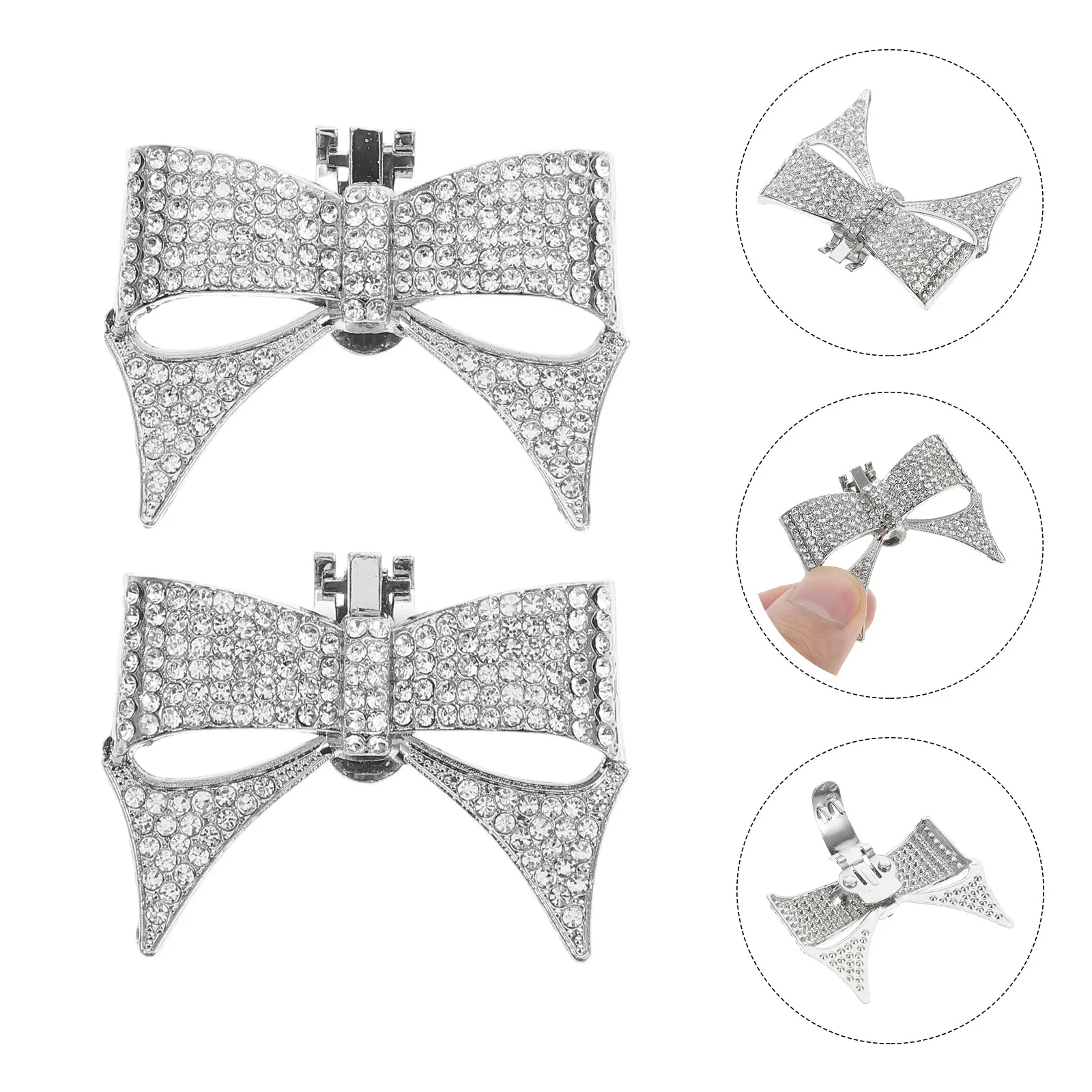 

1 Pair Shoe Flower Bow Knot Rhinestone Decor Silver Alloy Shoe Accessories For Party Wedding Festival Diy Ladies Kids Footwear