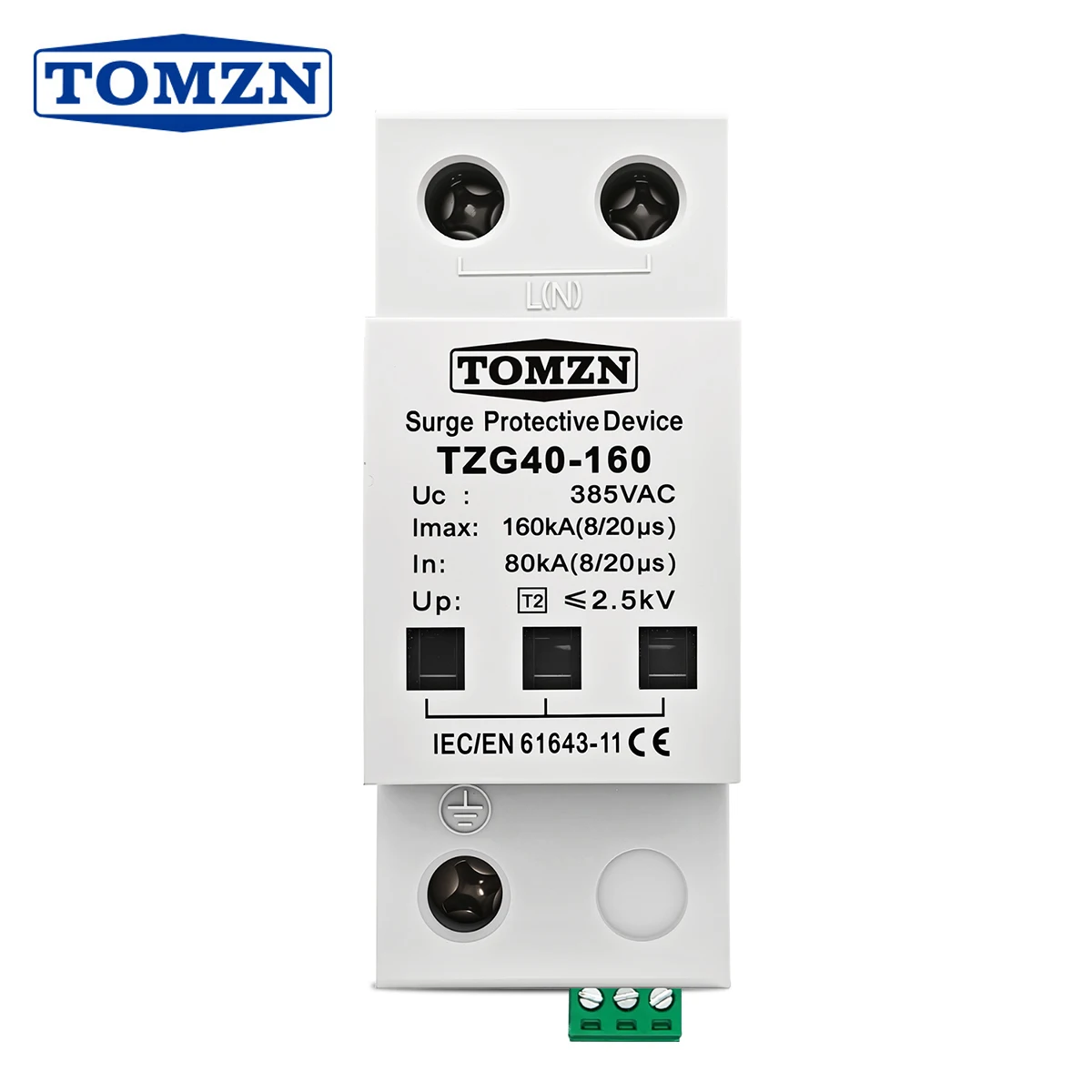 TOMZN AC SPD 1P 120KA 160KA 200KA surge protective device 385V High Current Din Rail T2 Telecommunication Remote-Signaling NEW