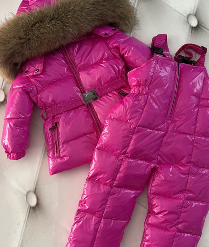 Kids Boutique Clothing 2023 New Autumn Winter Down Jacket Solid Color 2 Pieces Sets Coar Large Fur Collar Unisex Romper Warm