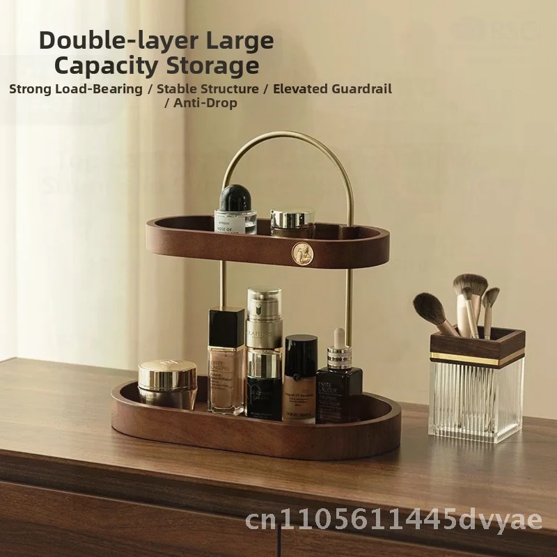 

Solid Wood Multi-Layer Cosmetic Storage Box Desktop Dressing Table Rack for Perfume Lipstick & Skin Care Portable & Movable