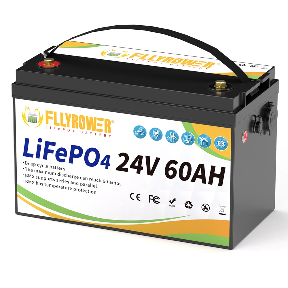 بطارية Fllyrower 24 فولت 100 أمبير Lifepo4 بطارية 25.6 فولت 60 أمبير في الساعة بطارية ليثيوم أيون بطارية ليثيوم تعمل بالطاقة الشمسية بقدرة 2560 وات في الساعة في CA/US/DE/JP