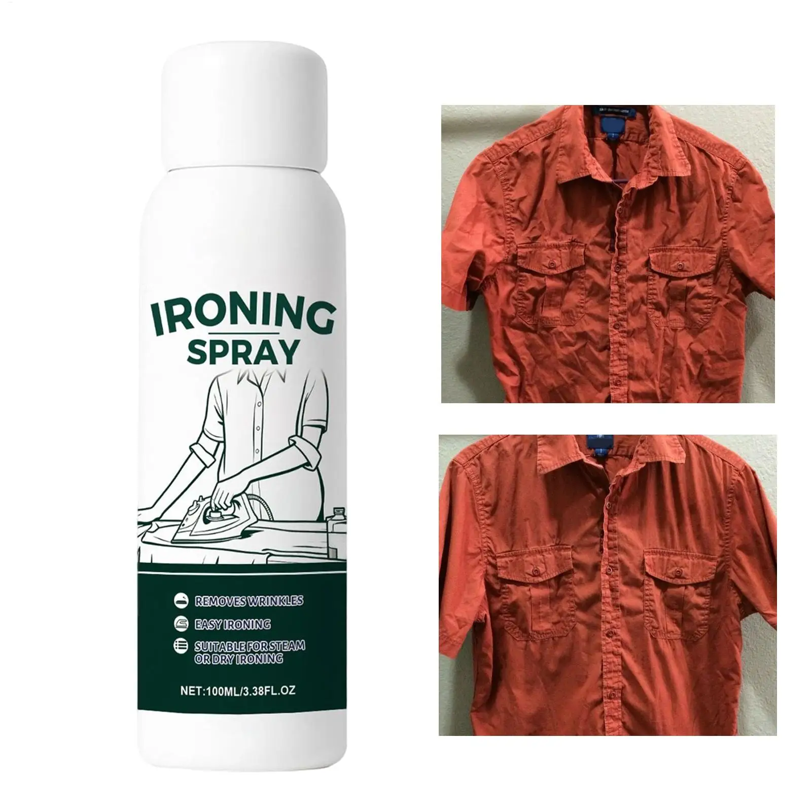 Spray de almidón para planchar ropa, 100ml, antiestático, sin arrugas, para planchar, para algodón, lino, telas de seda, liberación de arrugas