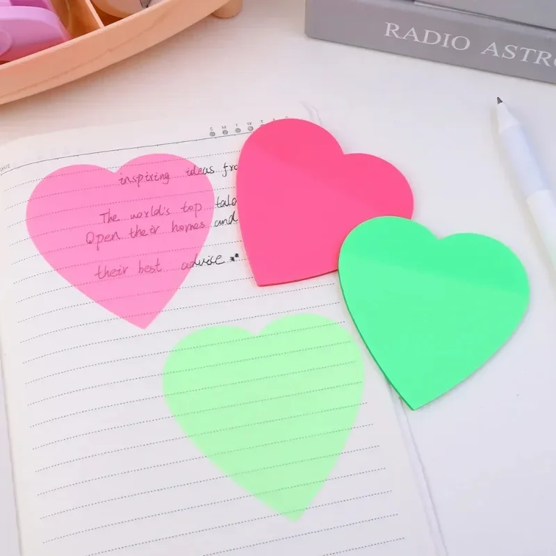 Transparent Heart Shaped Sticky Posted It Note Pads Self-Adhesive Memo Pad Planner Sticker Notepad for Students School Supplies