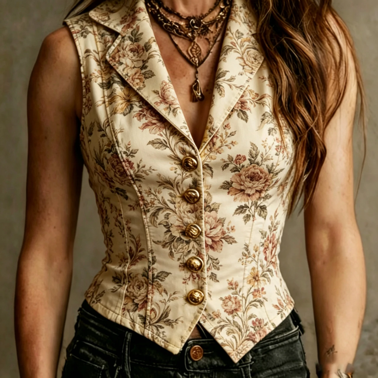 

Vintage Floral Print Sleeveless Vest Jacket Women Lapel Collar Single Breasted Slim Corset Waistcoat Summer Streetwear Top