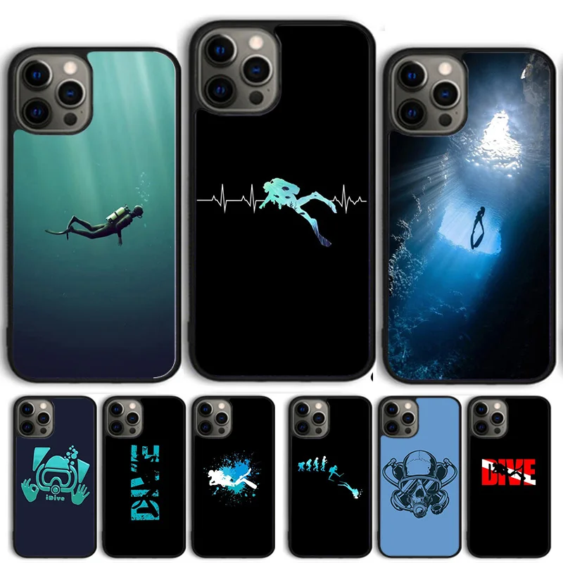 Scuba Diver Diving Phone Case For iPhone 14 15 16 13 12 Mini Max Cover For Apple 14 15 16 11 Pro Max 8 7 Plus SE2020 Coque