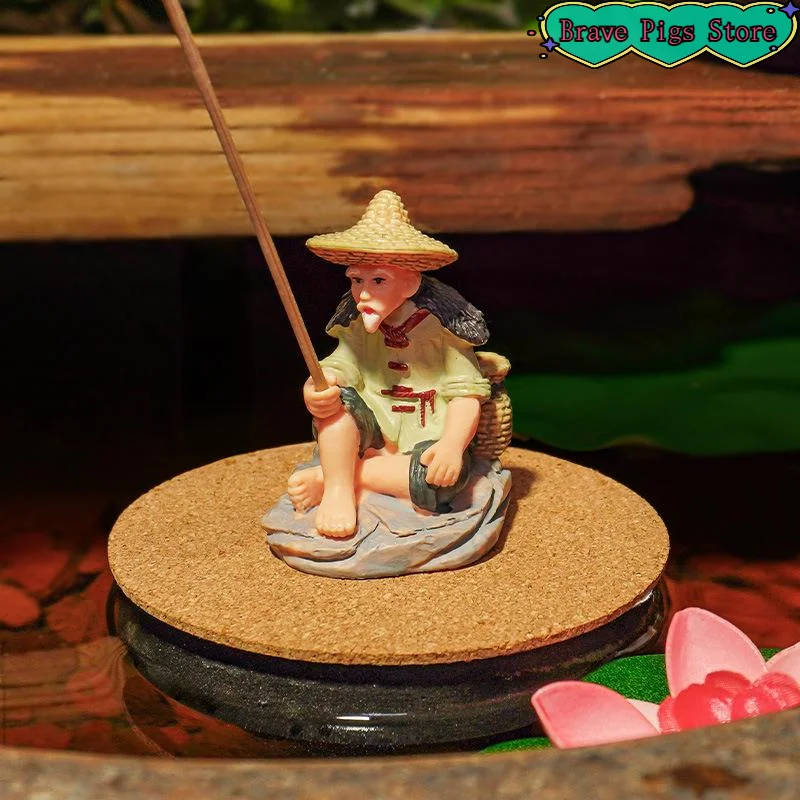 1Set Christmas Fisherman Figurine Ornaments Fishing Tank Crafts For Table Fishing Decoration Dollhouse Accessories