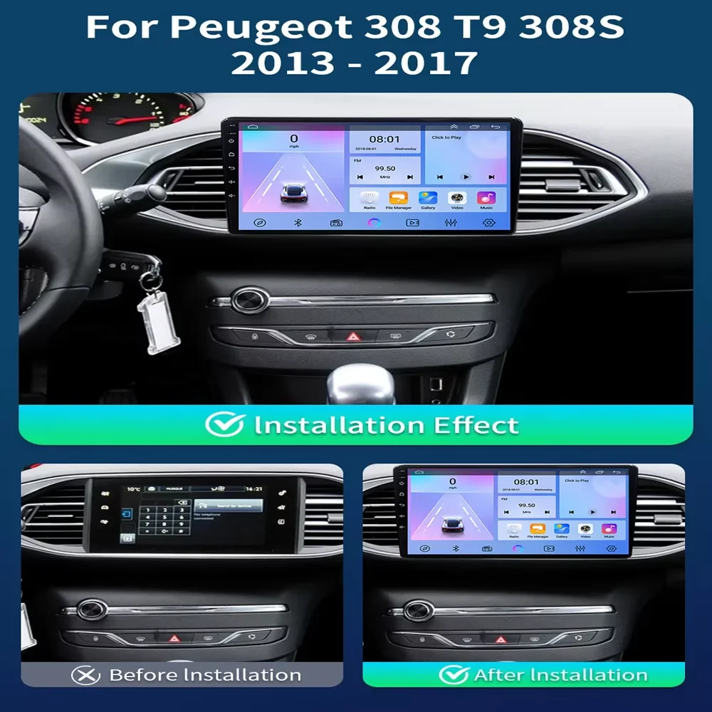 Cortex-A76 Octa-Core Android 16 Car Radio For Peugeot 308 T9 308S 2013 - 2017 Stereo Head Unit Multimedia Player BT Touch Screen