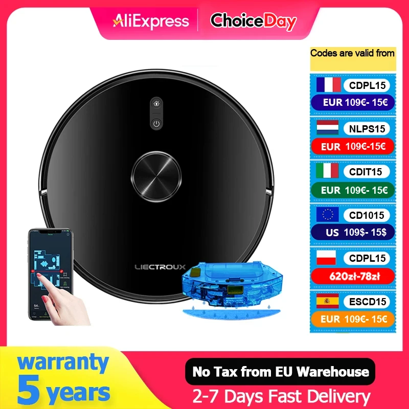 Liectroux X6 LDS Aspirateur Robot, Navigation Lidar Laser, Combo sec et humide, 6500Pa d'aspiration, Carte Multi-plancher, Balayage humide en Y, Nettoyage de moquette Turbo Boosting, Reprise de point d'arrêt