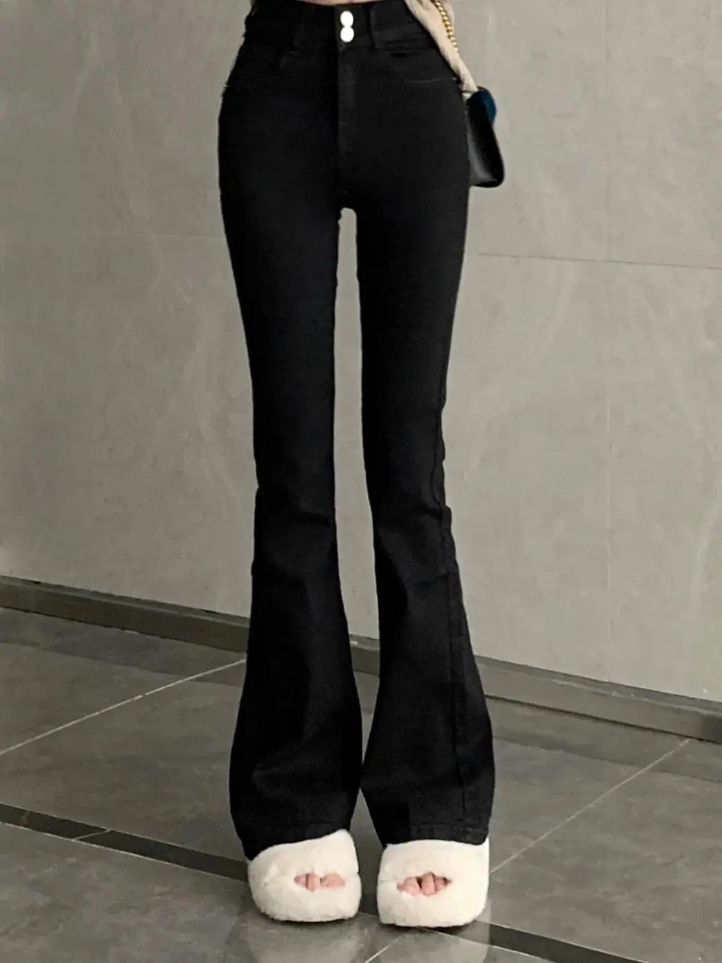 Elastic Slimming High Waist Bell Bot Jeans Women plus Size Long Leggings Bla Slimming Hoof Pants Summer