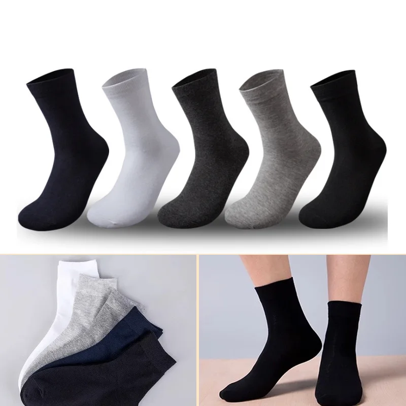 ถุงเท้าผ้าคอตตอนสำหรับผู้ชาย, ถุงเท้าแนวสปอร์ตเนื้อผ้าหนาระบายอากาศได้ดีสำหรับฤดูใบไม้ร่วงฤดูหนาว1คู่ถุงเท้าผู้ชายสีทึบ