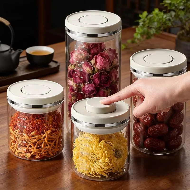 

Glass Jar Micro Vacuum Sealed Jar Press Moisture-proof Flower Glue Tangerine Peel Storage Coffee Bean Storage
