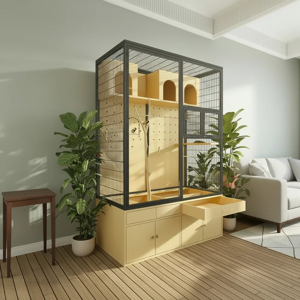 Premium Eco-friendly Wood Bird Cage Combined With Solid Wood Structure, Ideal For Parrots, Macaws And High-end Indoor Pet Spaces