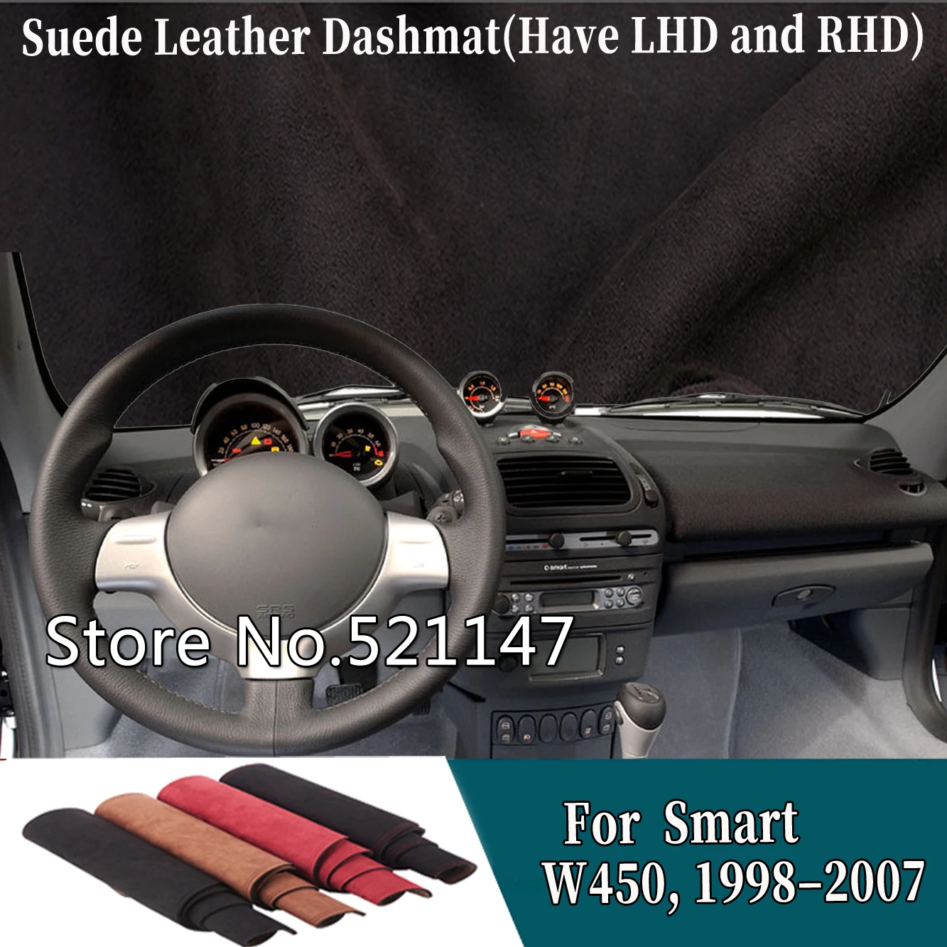 

Car Suede Leather Dashmat Dashboard Cover Pad Dash Mat Accessories For Smart City Coupe Fortwo W450 1998–2007 2006 2005 2004