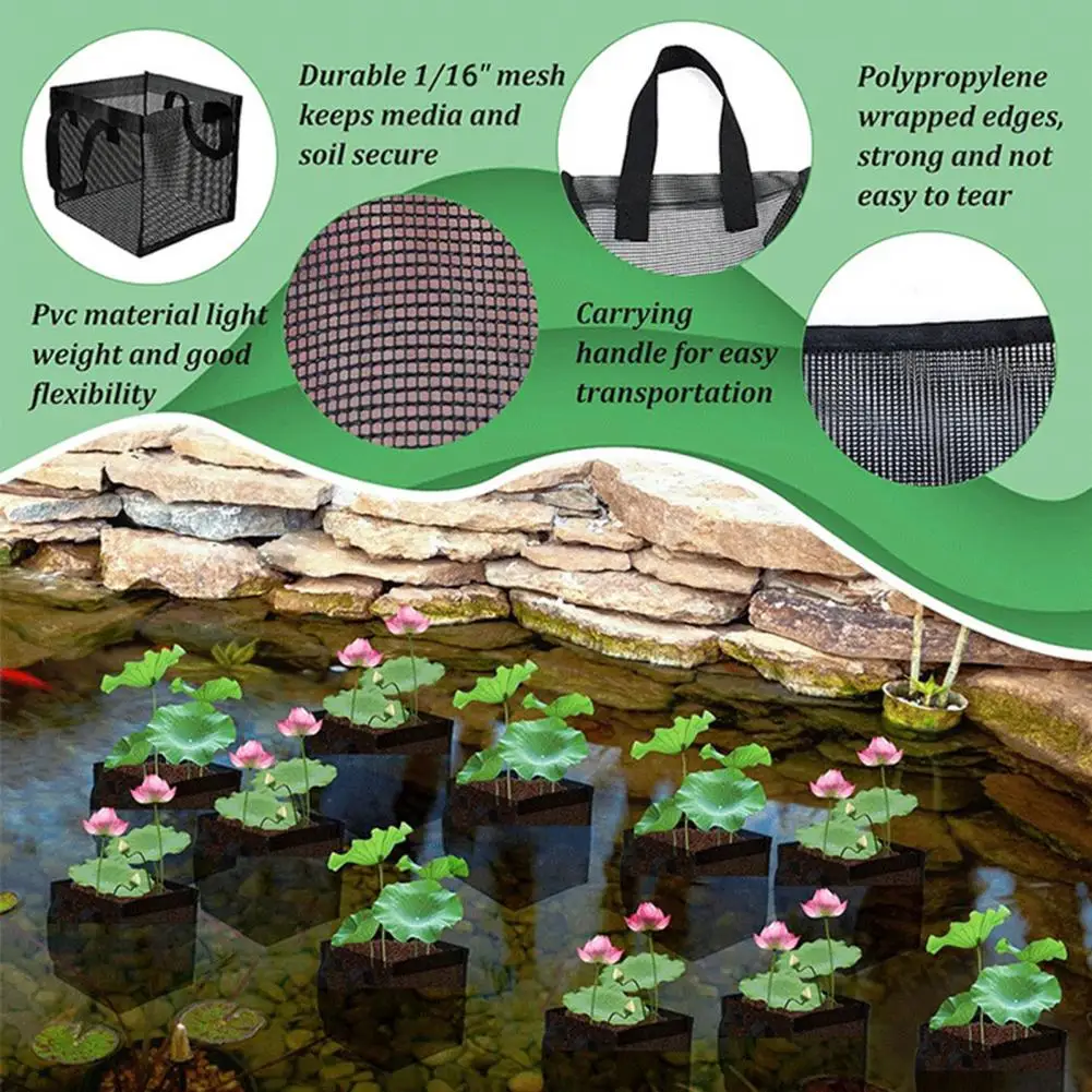Heavy Duty Mesh Planter Mesh Pond Plant Basket with Handles Reusable Planter Pot Water Lily Lotus Growing Bag for Garden Bog
