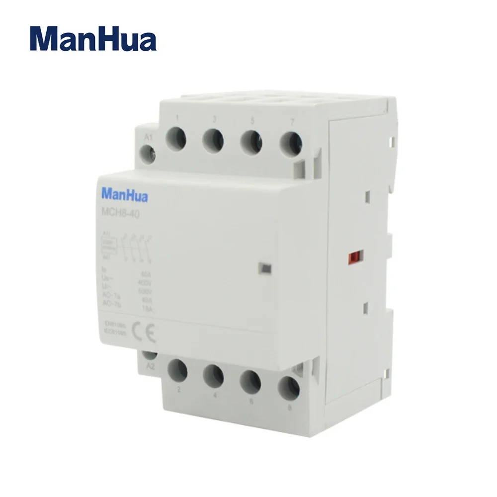 Contactor Modular ManHua 4P 220VAC MCH8-40 40A 50/60Hz Contactor Modular de CA para el hogar con carril Din