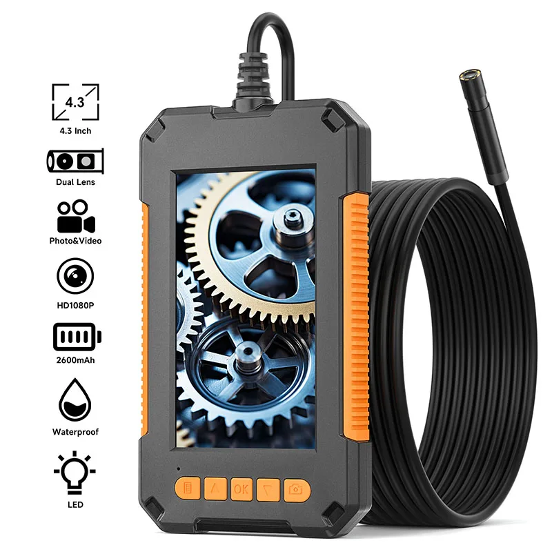 Industrial Endoscope 4.3'' IPS Screen Video Camera HD1080P Waterproof Probe Single Dual Lens Car Inspection Borescope with LEDs