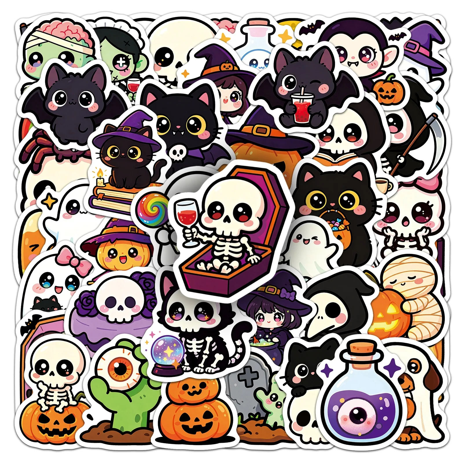50 Pcs Super Cute Halloween Stickers Cross Border Festival Waterproof Vinyl Decals for Laptop Phone Case Luggage Journal Gift