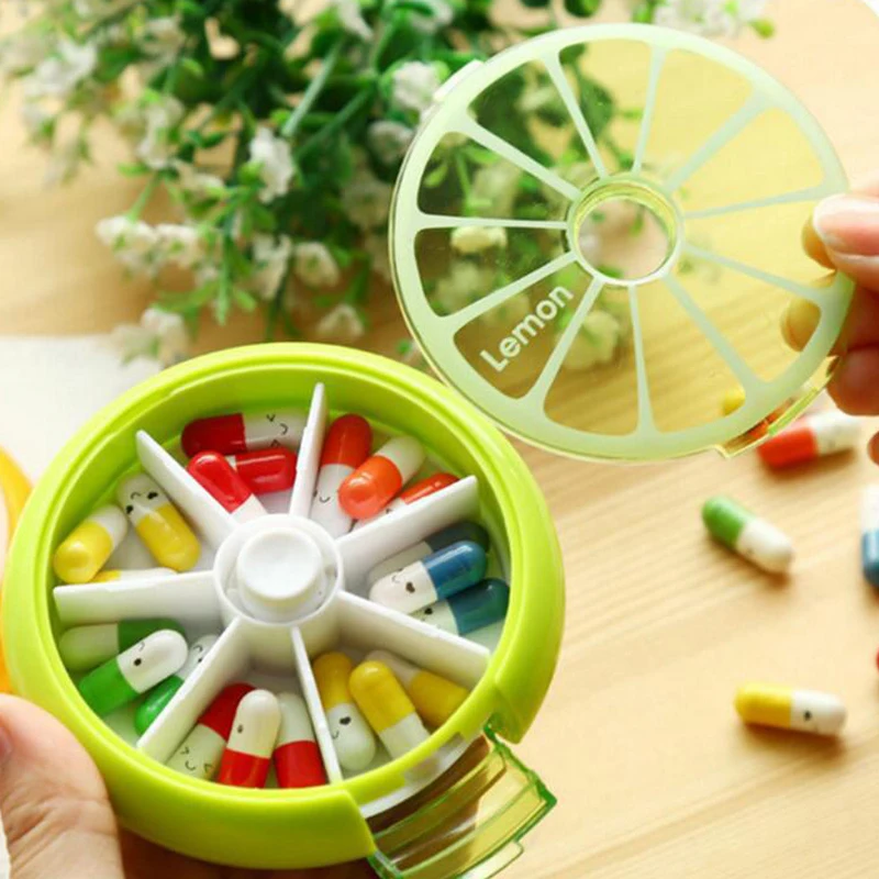 Mini Pill Box Weekly Medicine Pill Box Rotating Box Case Splitter Pills Organizer Portable Travel 7 Day Pill Container Case