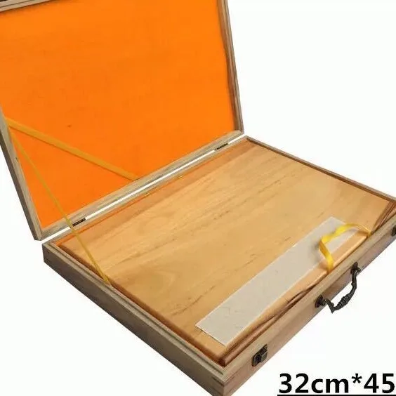 No.4 Handmade Camphor Wood Art Album Box 32×45cm, Collection Case with Xuan‑Silk Lining & Mahogany Frame