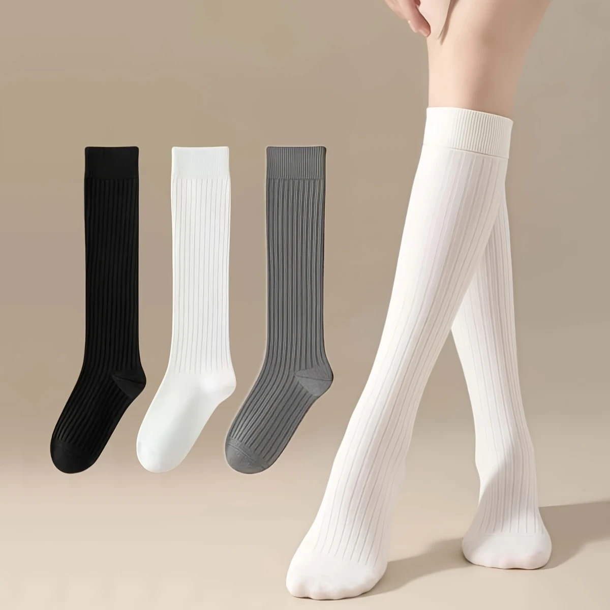 Socken für Damen, einfarbig, modisch, schlicht, im JK-College-Stil, weich, bequem, schweißabsorbierend, atmungsaktiv, Freizeitsocken