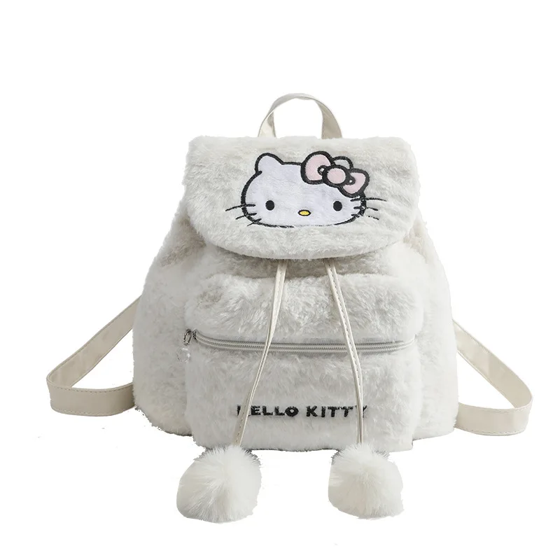 MINISO Plush Hello Kitty Backpack Cute Large Capacity School Bag for College Student Women Girl Fashion Luxury Designer Bags