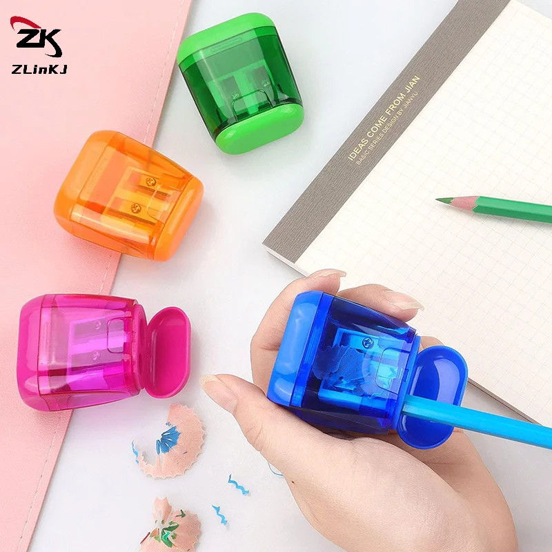 (ZYDD01) 4 قطع مبراة أقلام رصاص ثنائية الفتحة مع غطاء وحاوية نجارة مجموعة مبراة يدوية محمولة لأقلام الرصاص الملونة #1