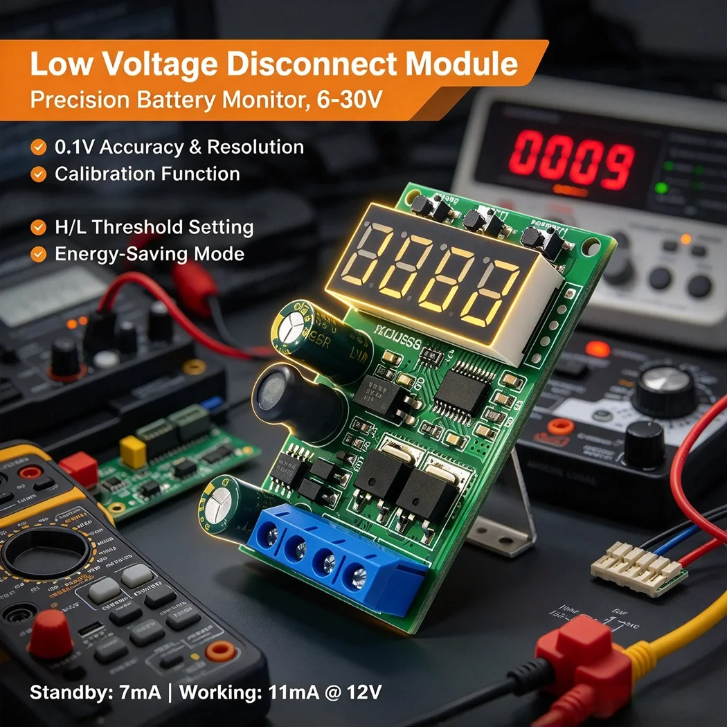 Battery Discharge Protection Module 6-30V 15A Low Voltage Cutoff Undervoltage Protect 4-bit Digital Display for Lithium Lead