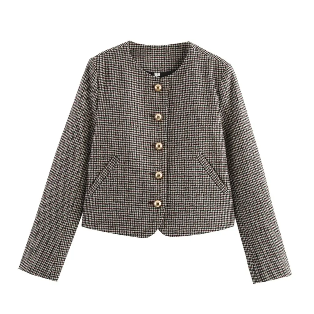 European And American Fashion Houndstooth Long Sleeve Jacket Women's Breastfed Style Spring Autumn New 2025 A14096