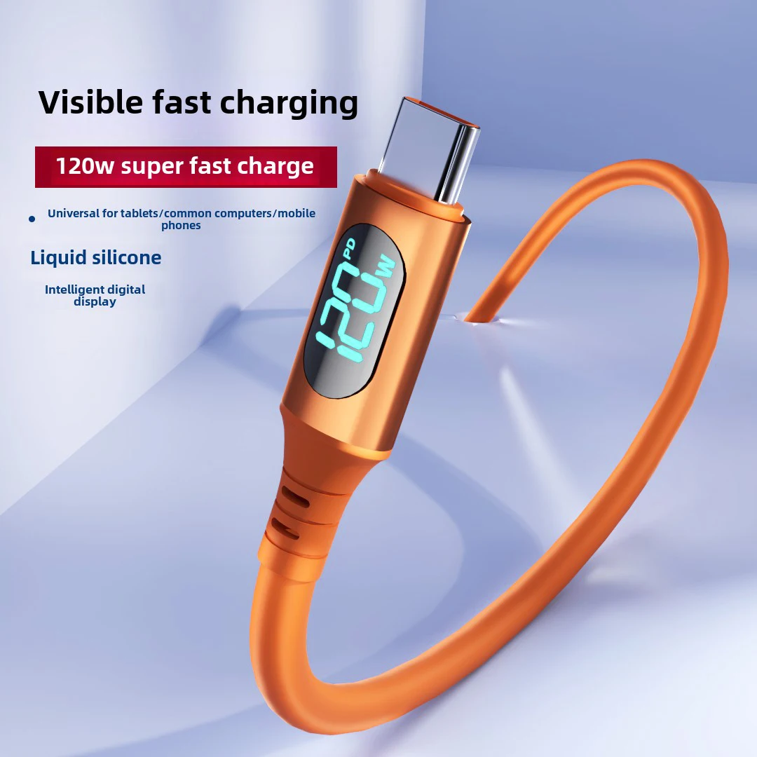 NNBILI 6A USBC إلى النوع C شحن سريع 120 واط USB نوع C LED كابل العرض الرقمي لسامسونج هواوي Xiaomi ممن لهم فيفو سلك شحن