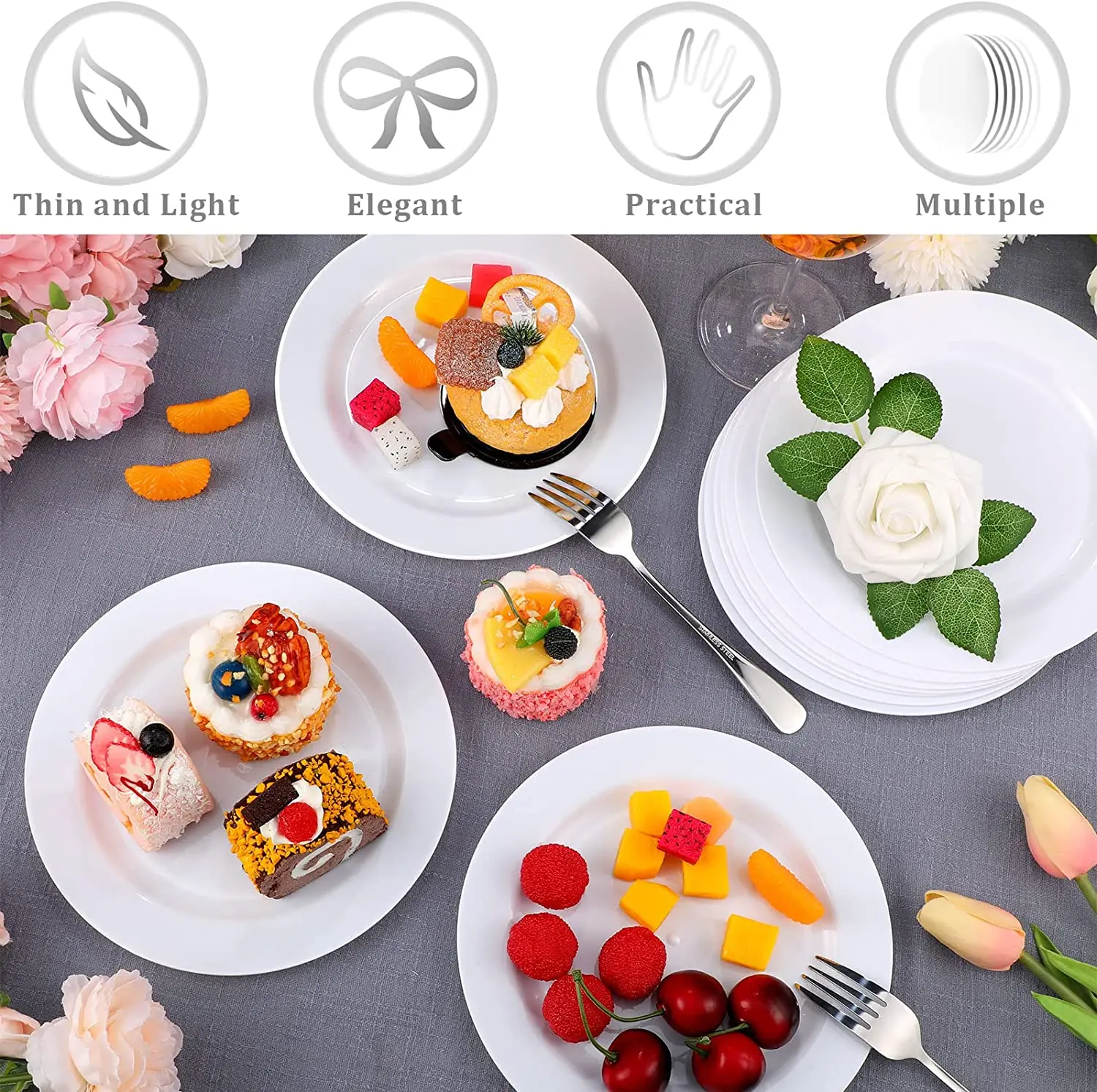 50/25Pcs Disposable White Plastic Plates -7.5 Inch Heavy Duty Plastic Appetizer Salad Dessert Plates for Wedding and Party
