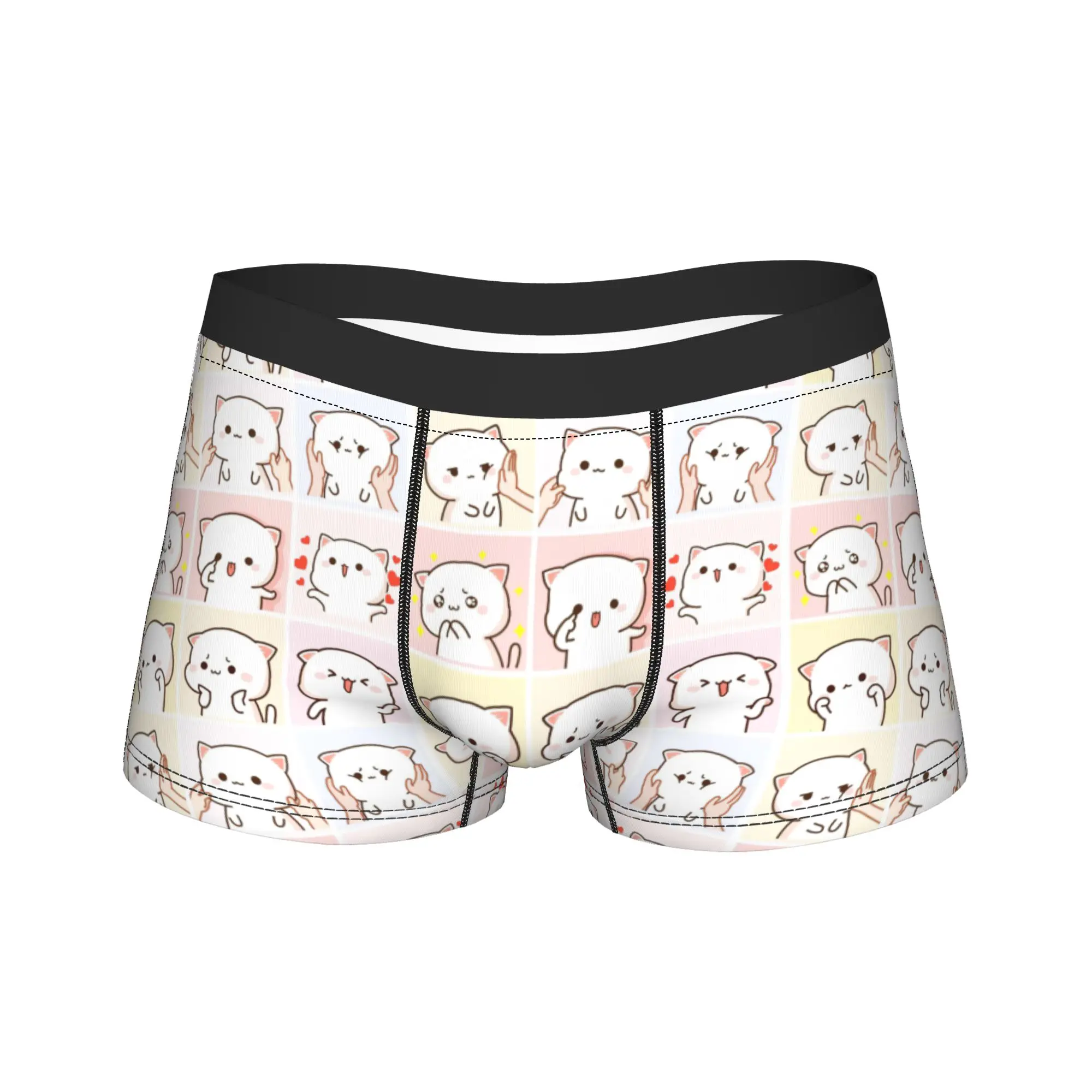 

Men's Kawaii Peach and Gom Cat Boxer Briefs Shorts Panties Polyester Underwear Cartoon Mocha Mochi Male Plus Size Underpants