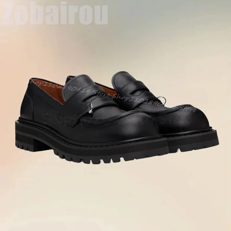 Circle Design Black Round Toe Thick Bottom Loafers Fashion Slip On Men Shoes Luxurious Handmade Party Banquet Men Casual Shoes