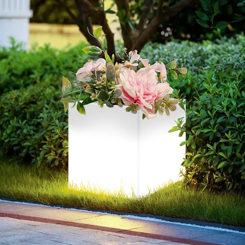 

New Outdoor Fashion Garden Decor Led Flower Pot Cylindrical Illuminated Plant Pot With Remote Control