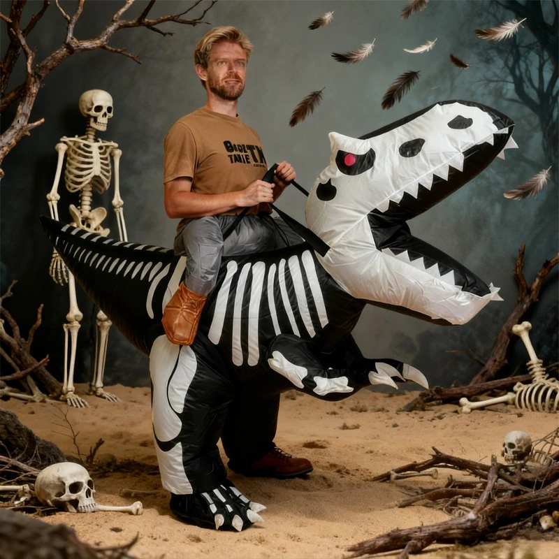 

Skeleton Dinosaur Inflatable Suit Adult Riding Dinosaur Suit Costume Halloween Cosplay Party Ghost Dinosaur Costume