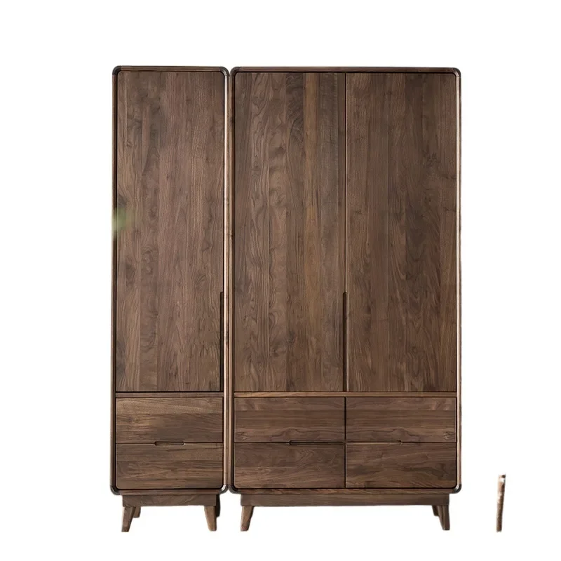 Nordic All Solid Wood Wardrobe Black Walnut Oak Cherry Modern Small Apartment Bedroom Furniture Two or Three Door Lockers