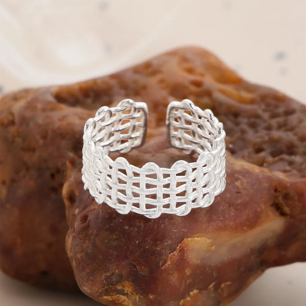 

Женское кольцо из стерлингового серебра S925, тканая сетка, популярные в Европе и Америке модные ювелирные изделия, аксессуары для вечеринок