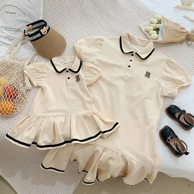 Family Clothing 2026 SummerFather Son T Shirt Mother Daughter Girl Dresses Women Dress Bear Brother and Sister Matching Clothes
