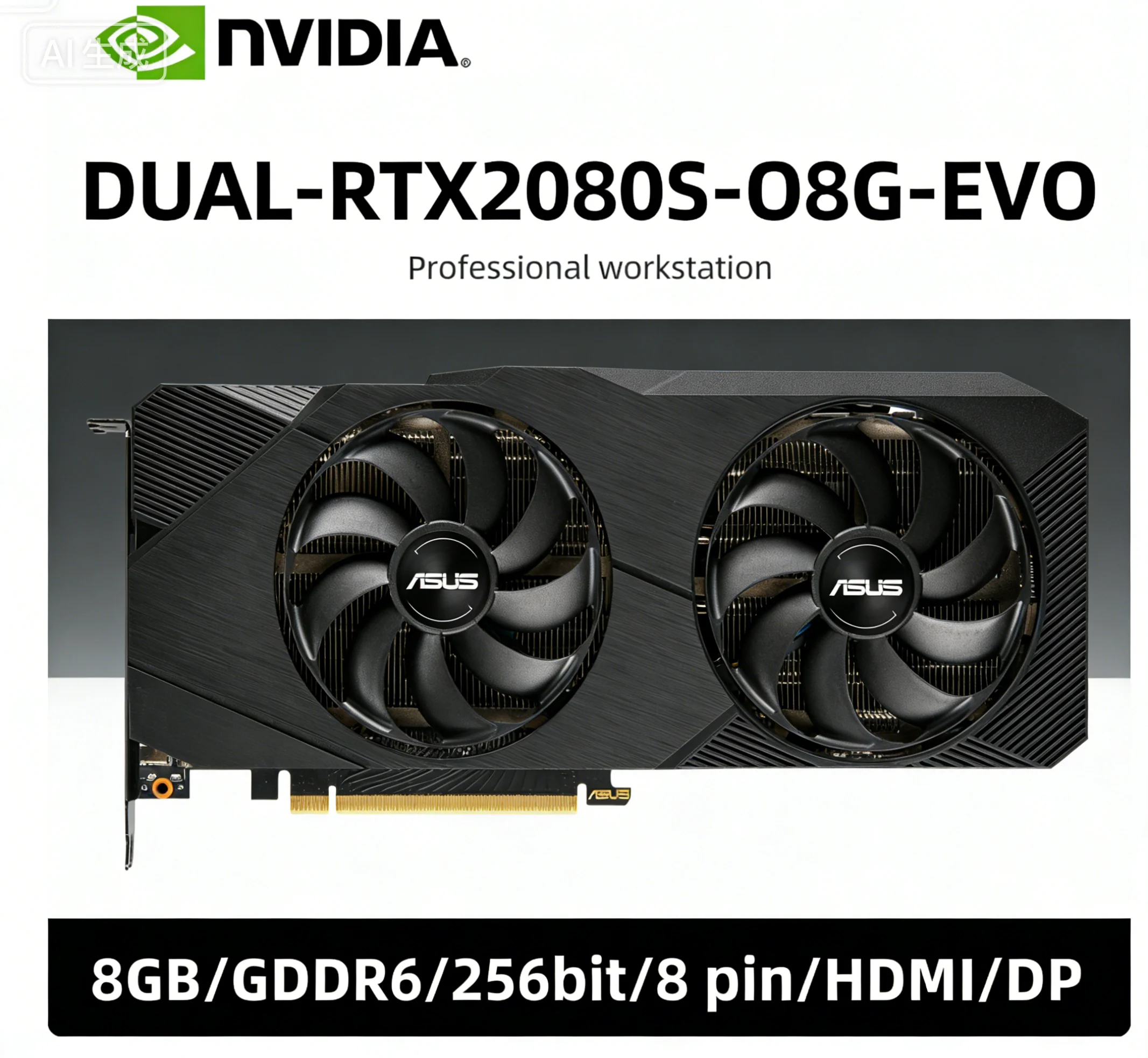 

ASUS NVIDIA RTX 2080 SUPER 8GB GDDR6 256bit DUAL-RTX2080S-O8G-EVO graphics card support PCI-E 3.0 HDMI DP 8+8pin Double Fan
