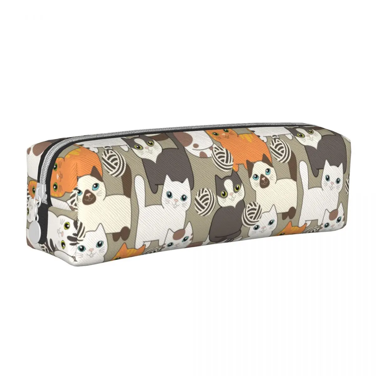 Engraçado Cartoon Cats Pencil Case para Estudantes, Bege Siamese Cat Pencil Pouch, Sacos de grande capacidade, Material escolar, Papelaria Presentes