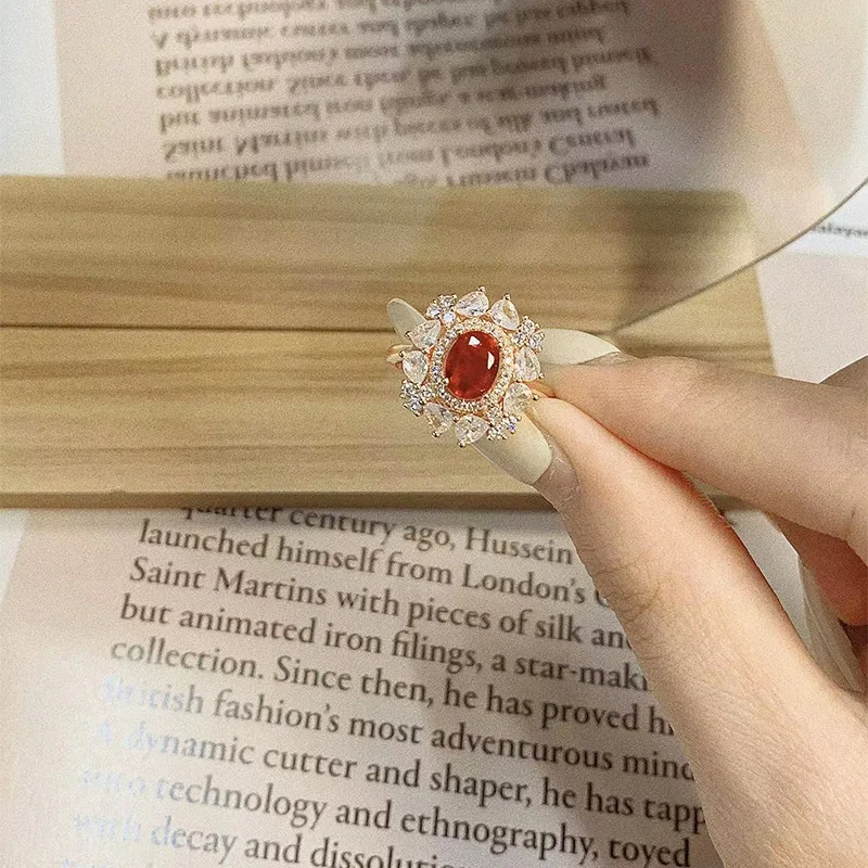 925 sterling silver high-end exquisite color treasure ring for women, simple and cool style, niche design, open mouth ring