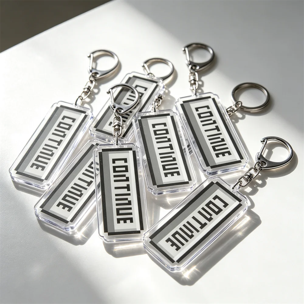 Retro Nostalgia Click Button Keychains for Accessories Jewelry Play Start Continue Key Ring Purse Phone Bag Charm Friends Gifts