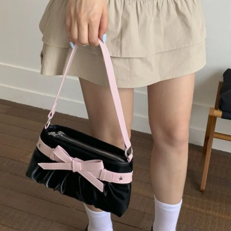 

Корейская популярная женская сумка с бантом и шипами, женская простая дизайнерская милая сумка на плечо, женская элегантная модная сумка подмышками Y2k Aesthetic