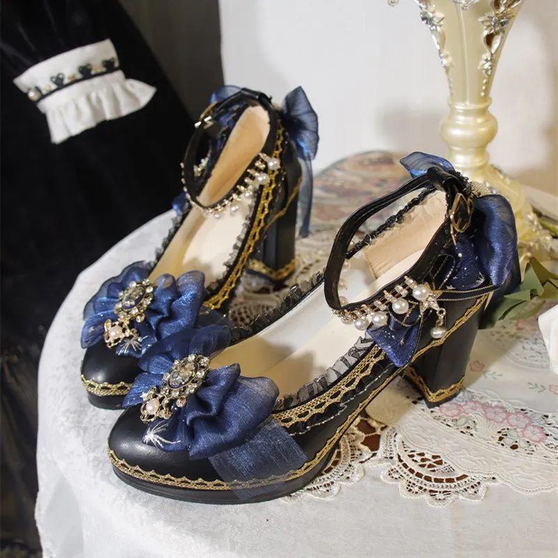 Original Night Story Independent Design Lolita Shoes Round Toe Lolita Japanese Lace Versatile Single Shoes