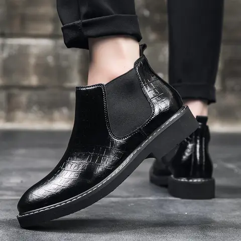 Men's Solid-Color Crocodile Embossed Casual Ankle Boot For autumn Winter Are Fashionable Comfortable And Anti-Slip Walking Boots