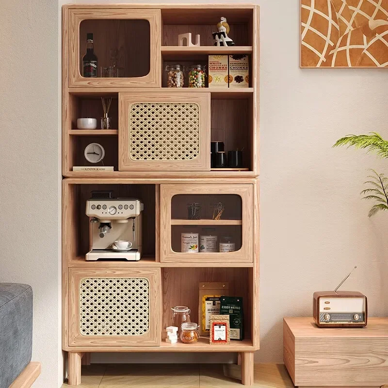 Nordic all-solid wood dining side cabinet Modern simple ash wood cupboard Duobao Pavilion display