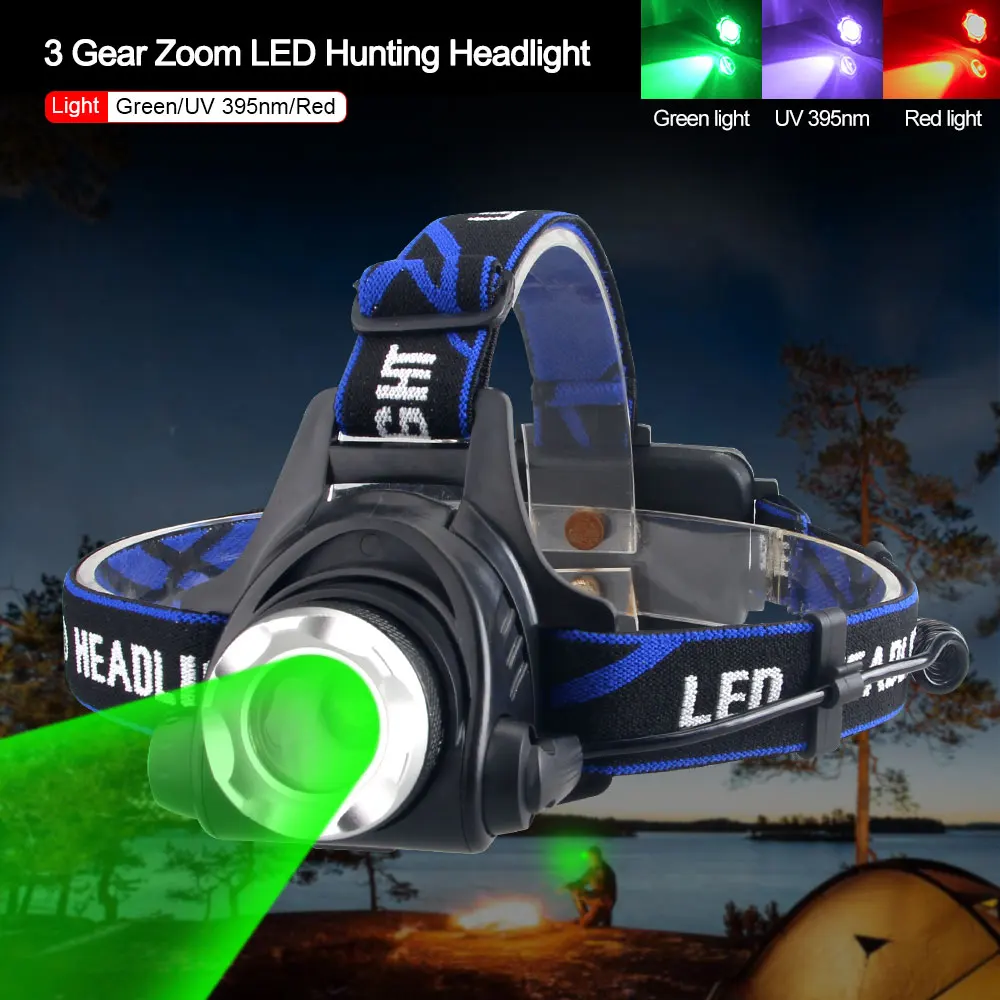 

Headlamp 18650 Red Green Purple Headlight Dual Luminus LED USB Rechargeable Outdoor Tactical Working Lamp