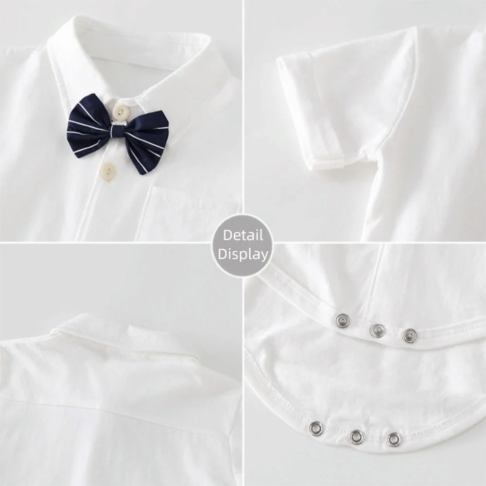 Blouses 100% Cotton Baby Onesie Triangle Bodysuit Detachable Bow Tie Bodysuit Long Sleeve Gentleman Tie Infant Jumpsuit Toddler
