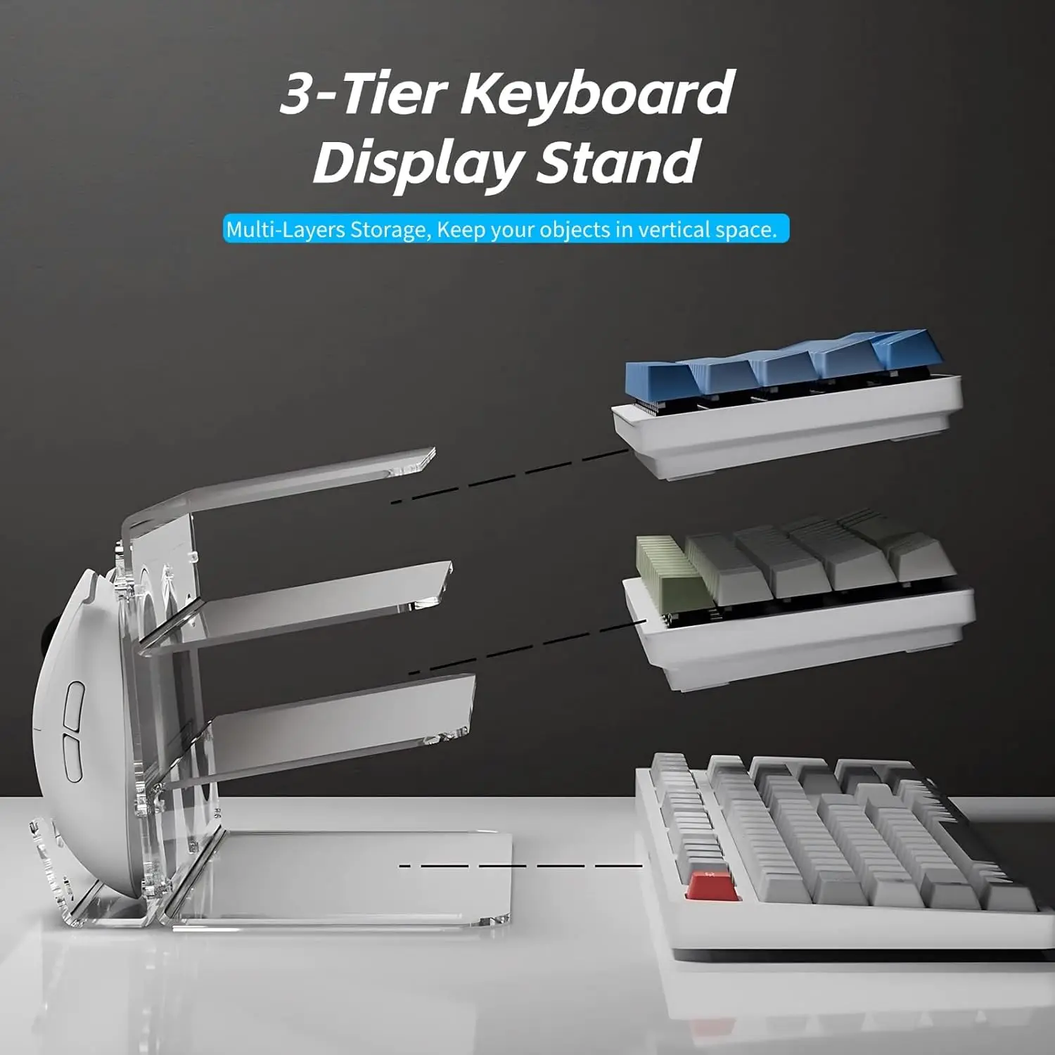 Multifunctional Desktop Acrylic Tablet Holder Keyboard and Mouse 3-Tier Storage Rack Suitable for iPad MacBook Laptop Computers image 3