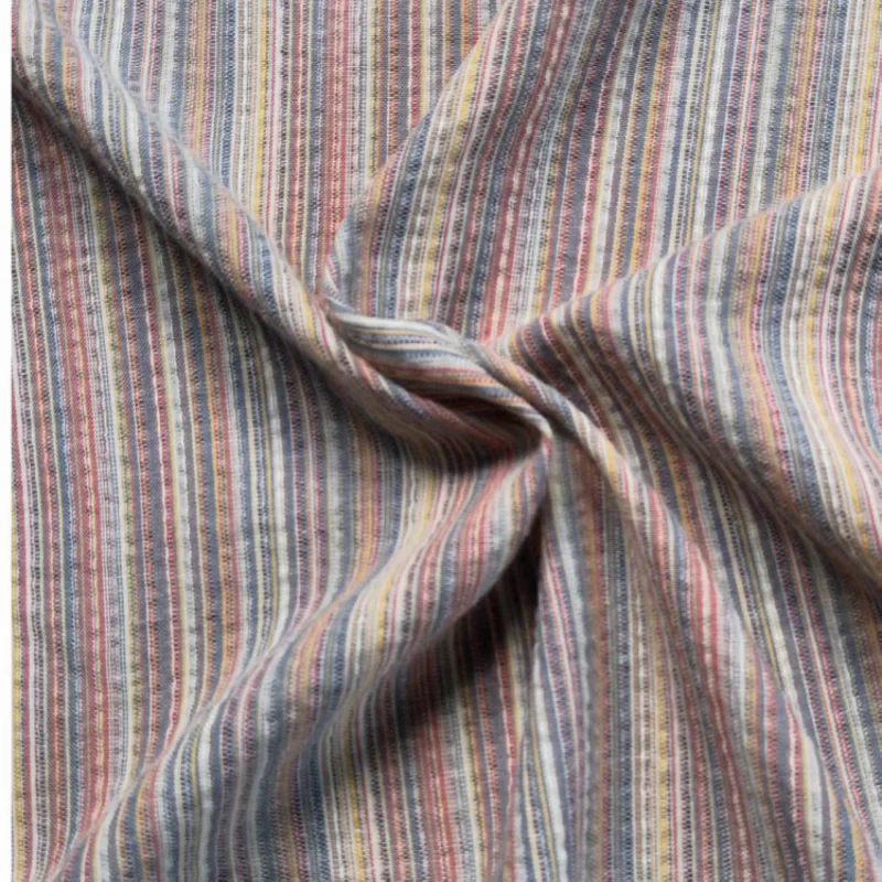 Bubble Color Thread Cotton and Linen Texture Striped Dyed Fabric Comfortable Shirt Dress Jacket Top Handmade DIY Fabric